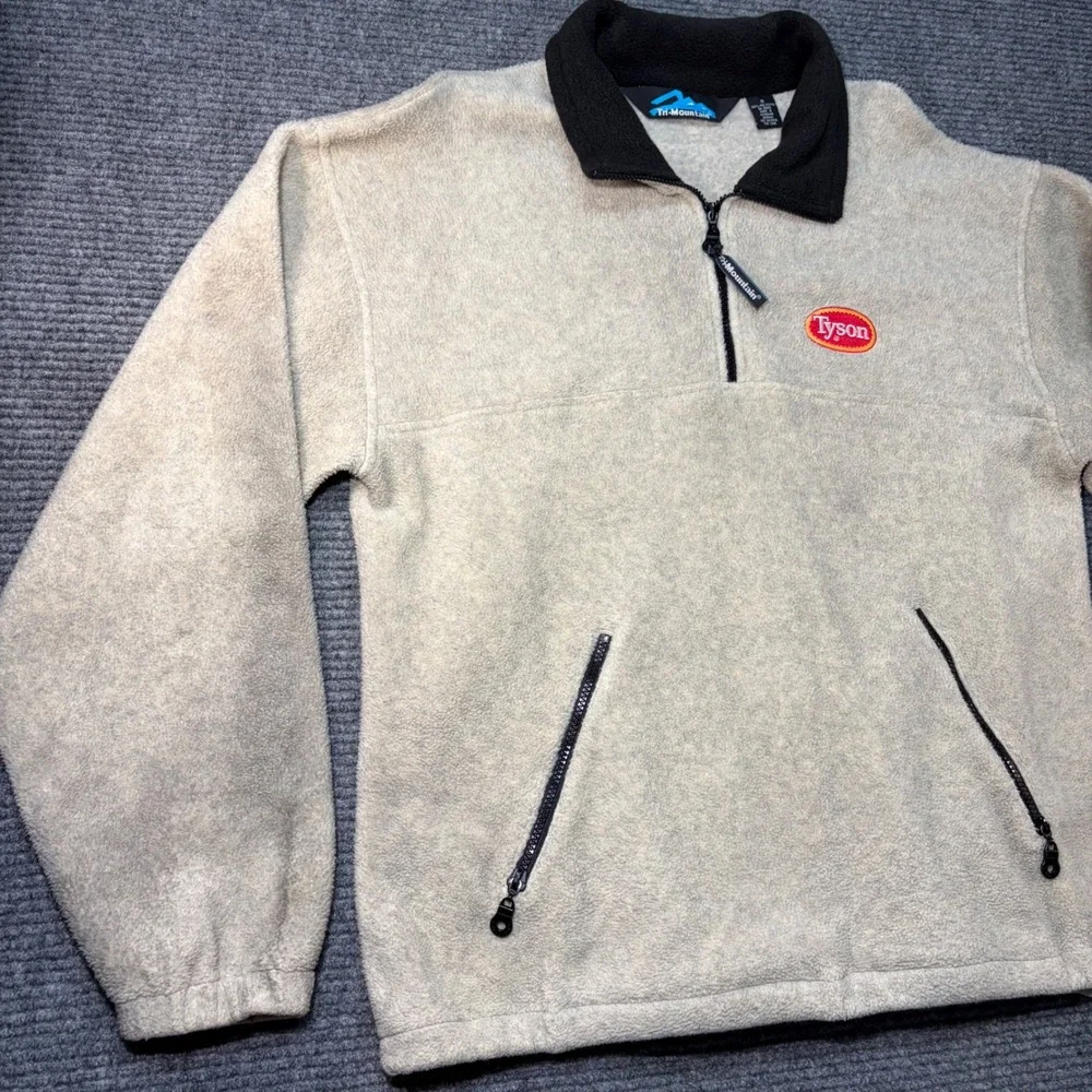 Tri-Mountain Mens Tyson Foods Fleece Quarter Zip Pullover Oatmeal Tan Medium
